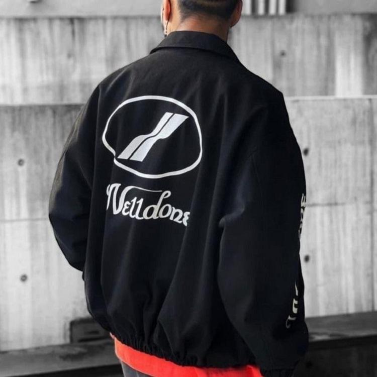 We11done FW22 Logo Letter Sleeve Print Polo Jacket Unisex Jacket Black WD-JP3-22-031-U-BK