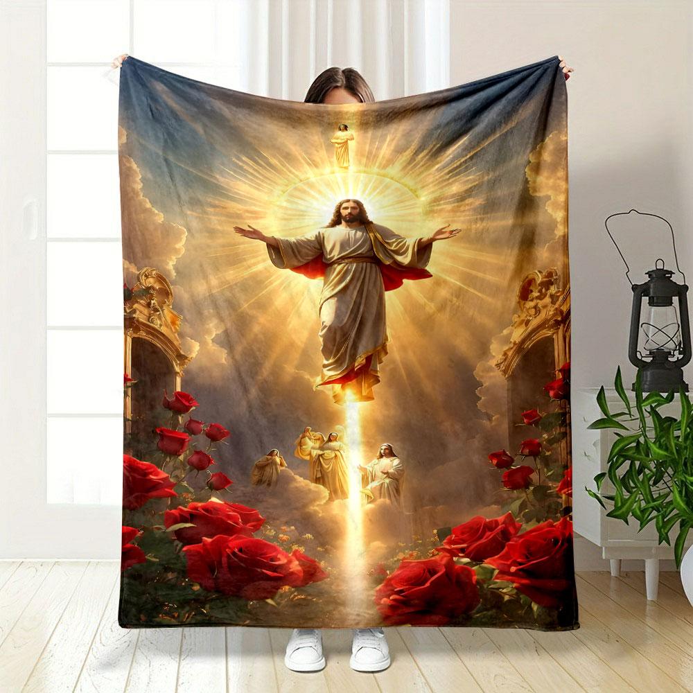 Jesus Roses Halo Blanket Printed Blanket for Living Room Bed Couch lunch break Soft Cozy Blanket for Friend's festival Gift