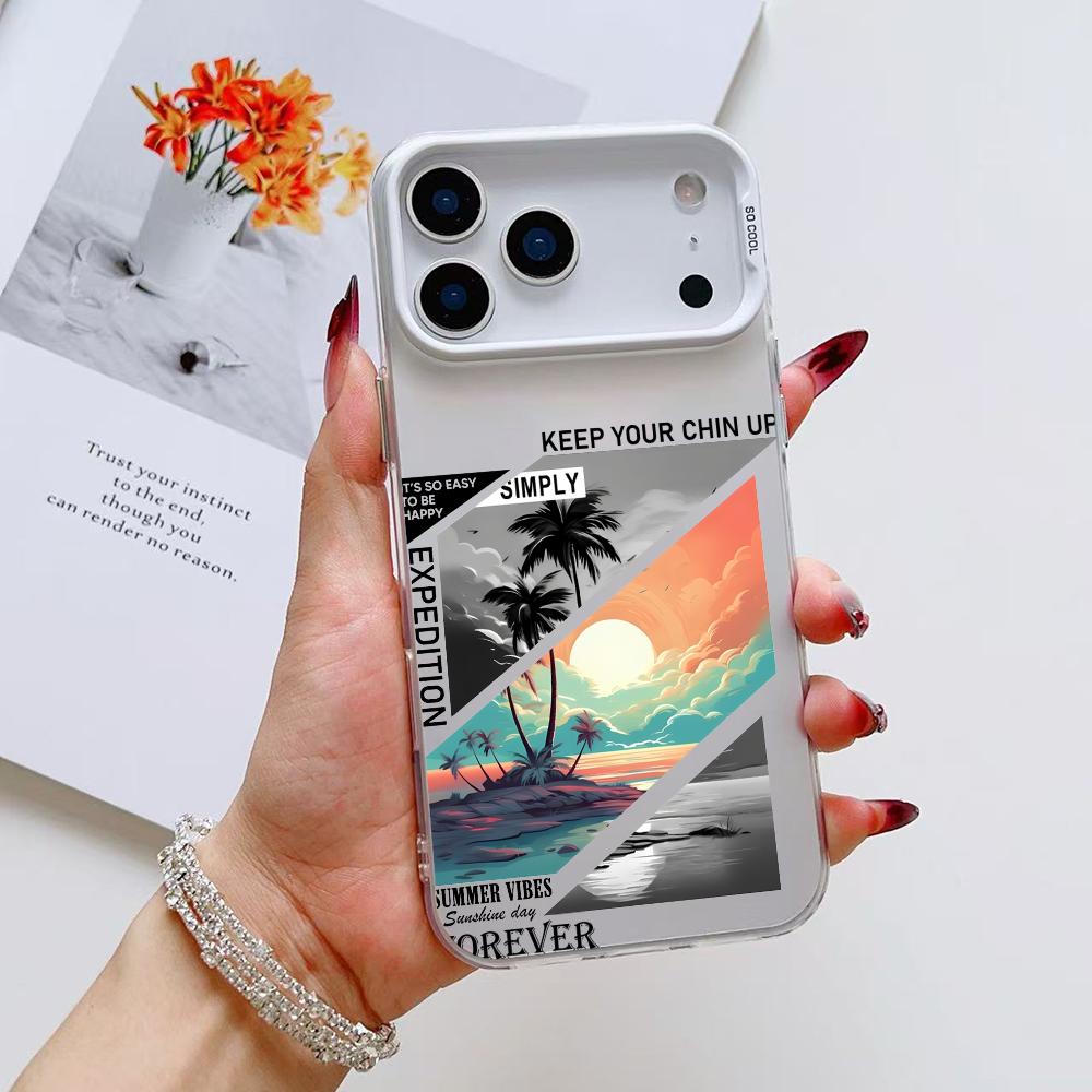 Модный Чехол для Телефона с Пейзажем Для iPhone 17 16 15 14 13 12 11 Pro Max Air Матовый Лазерный Аврора Ударопрочный Funda