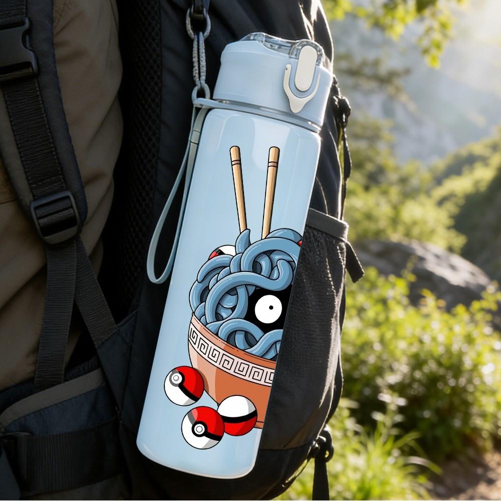 1PC Ramen Noodle Bowl Cartoon Pattern 750ml Color Plastic Sports Water Bottle Leakproof Flip Straw Lid Suitable for Sports Office Home Use
