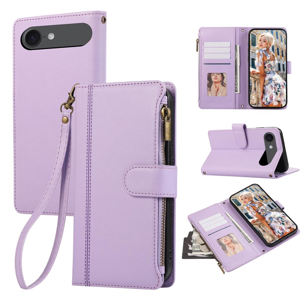 For iPhone 17 Air Case Multi Card Slots Zipper Leather Phone Cover with Wrist Strap