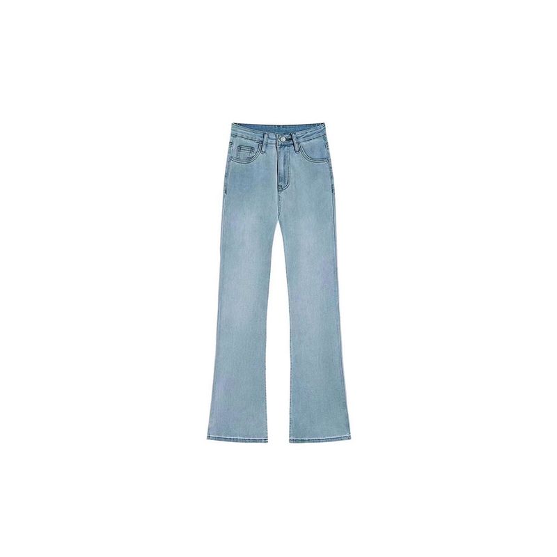 Light Blue Tencel Skinny Denim Women's Summer Thin Fat Sister mm High Waist Slim Looking without Leg Sticking Ice Silk Bell-Bottom Pants