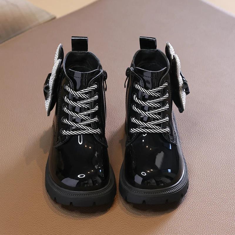 Детские ботинки для девочки Глянцевая кожа ПУ Принцесса Платформа Ботильоны Модные Универсальные Детские Подиумные Ботинки Милые Милые Зайчик