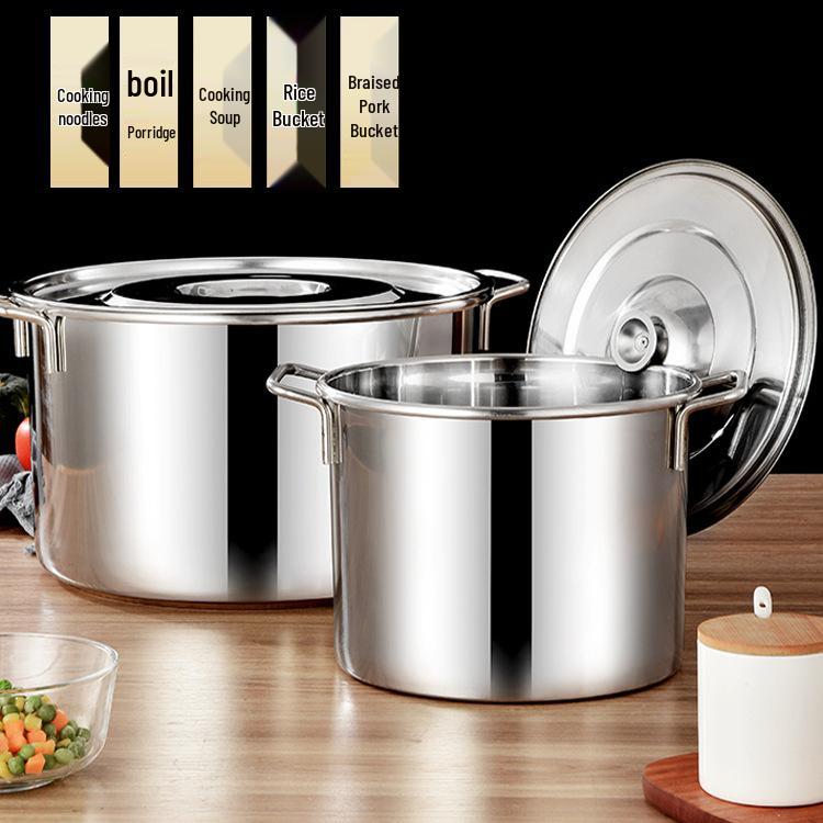 Круглое ведро из нержавеющей стали с крышкой - Суповая и рассольная кастрюля большой емкости