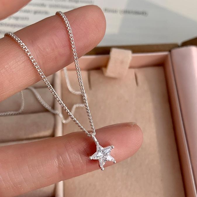 S925 Серебряное мини-ожерелье XINGX женское ожерелье с пентаграммой и цирконом Изысканная милая минималистичная универсальная цепочка на ключицу