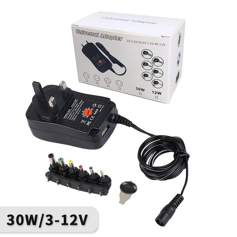 30W Universal Adapter EU UK Socket 3V 4.5V 5V 6V 7.5V 9V 12V AC DC Converter With 6Pcs Jack Connector 5V 2.1A USB Port Charge