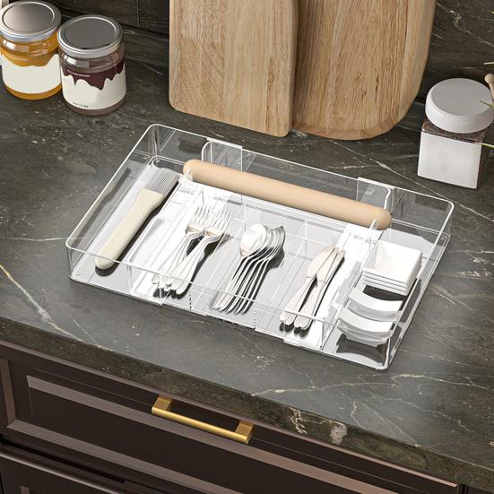 Органайзер для столовых приборов, выдвижной ящик для кухонных принадлежностей, органайзер с несколькими отделениями, большой вместимостью для столовых приборов