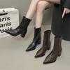 High Heel Coarse Heel Pointed Small Ankle Boots Women's Shoes 2025 Summer Brown Absolute Foreign Martin Boots Skinny Short Boots
