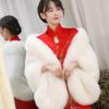 Winter Hooded Jacket Coat Faux Fur Women Shawl Evening Party Dress Wraps Fur Big Shoulder Capes Slim Lady Fake Cloak