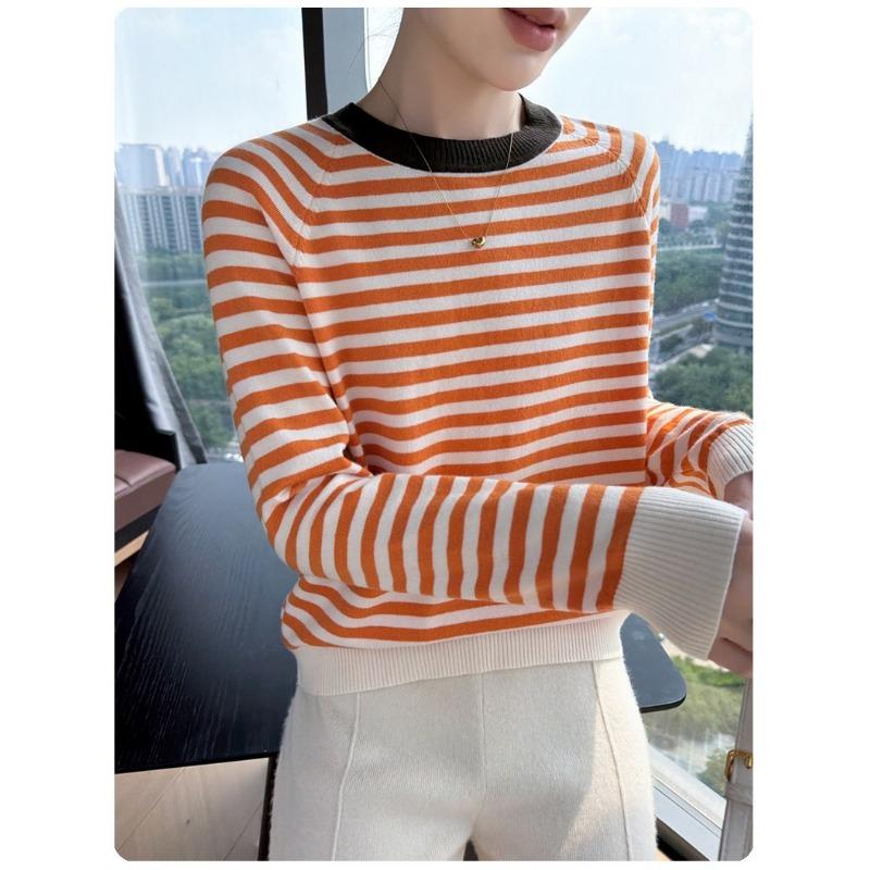 Women S Long Sleeve Crew Neck Striped Knit Sweater Casual Top