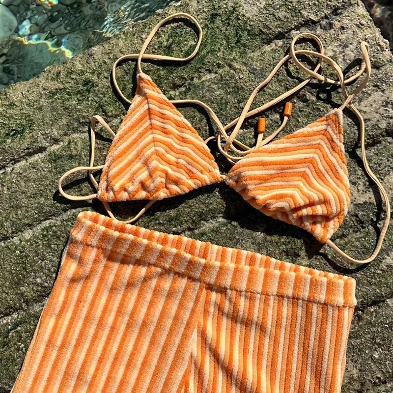 Striped sexy babes three-point tether bikini Bikini three-piece skirt swimsuit women