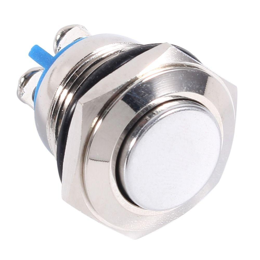 Stainless Steel Push Button Switch High Round Head 16MM Reset Metal Switch Flat Top Self-Resetting Switch Doorbell Replacement