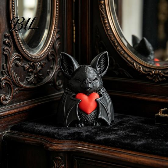 Dark Style Ornament Cute Red Heart Bat 3D Printed Halloween Decoration Novelty Tabletop Sculpture for Spooky Love Design Party Haunted House