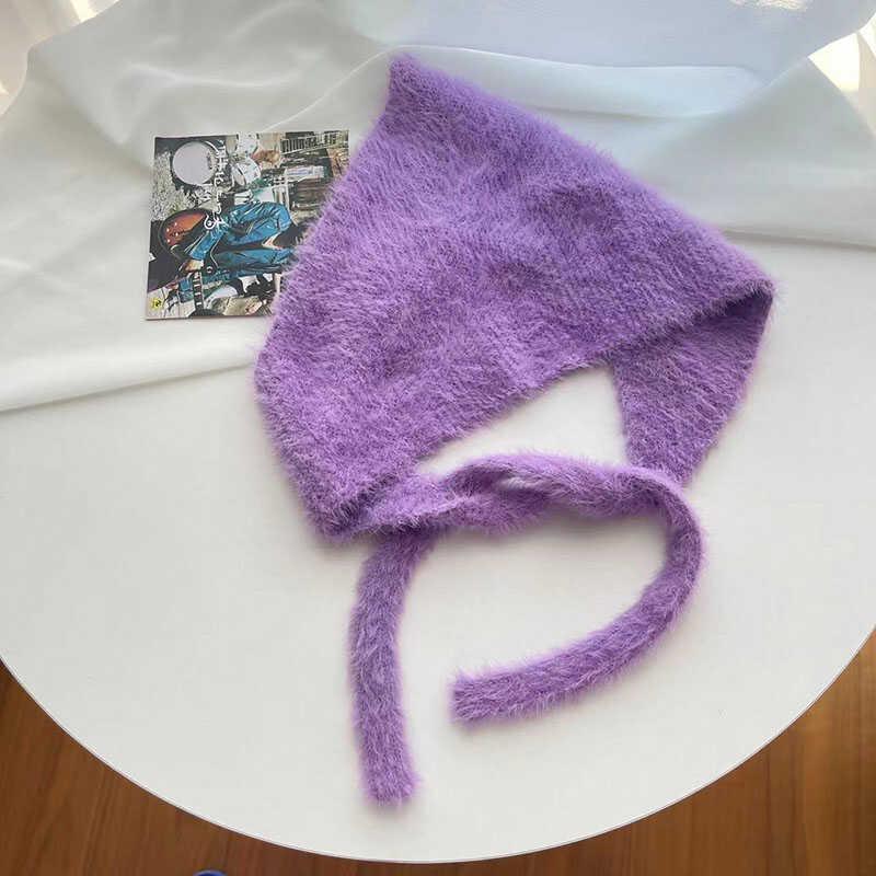 Женский пушистый вязаный шерстяной треугольный шарф и повязка на голову-галстук от французских брендов - Осенне-зимнее тепло, милый и очаровательный стиль.