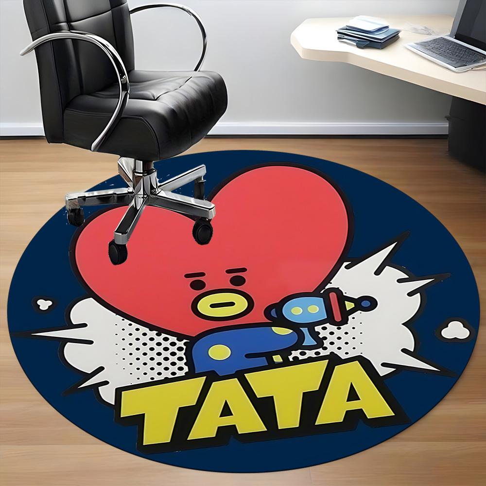 1 шт. Коврик для офиса BT21 с персонажем Tata, круглый - Идеально подходит для декора офиса или кабинета, можно стирать в машине, нескользящая основа, декоративный коврик для пола