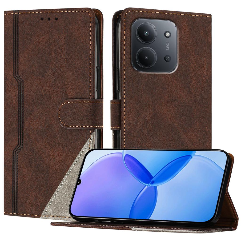 Для Xiaomi Redmi 15C 5G (США) (173мм)/Xiaomi Redmi 15C 4G (США) (173мм) Кожаный чехол Трехцветный лоскутный кошелек Подставка Противоударный чехол для телефона