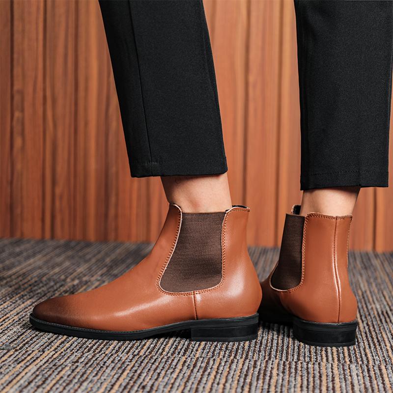 2024 Кожаные мужские ботинки, деловые зимние британские ботинки, мужские остроносые ботинки из коровьей кожи, мужские ботинки, модная обувь «Челси», мотоциклетные ботинки