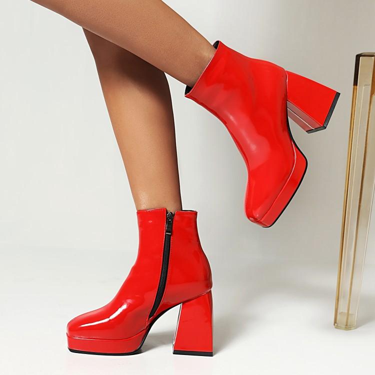 2025 Новейшие женские ботильоны на молнии, с круглым носком, на платформе, конфетного цвета, в стиле панк, на массивном каблуке, женские туфли на платформе, женские ботинки
