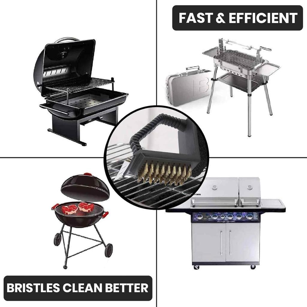 3 In 1 BBQ Triple Barbecue Grill Brush Copper Steel Cleaning Brushes Barbeque Cleaner Kitchen
