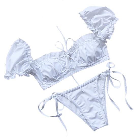 2 шт./компл. женское бикини с оборками по краям, цветные повязки, беспроводной цельный купальник из двух частей, чистый купальник для отпуска