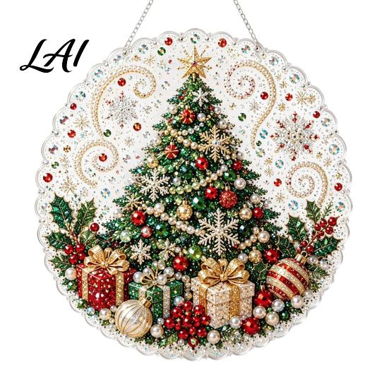 Handmade Festive Ornament Materials Christmas Faux Pearl Painting Suncatcher Kit Cute Santa Snowman Tree 3D Beaded DIY Art Set Ornament Holiday