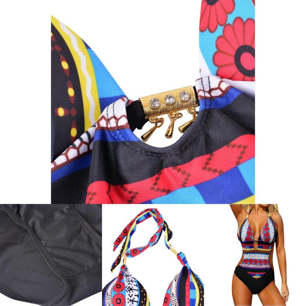 Summer Sexy Hollow Out Spliced Printed Bandage Swimwear For Women In Premium Quality