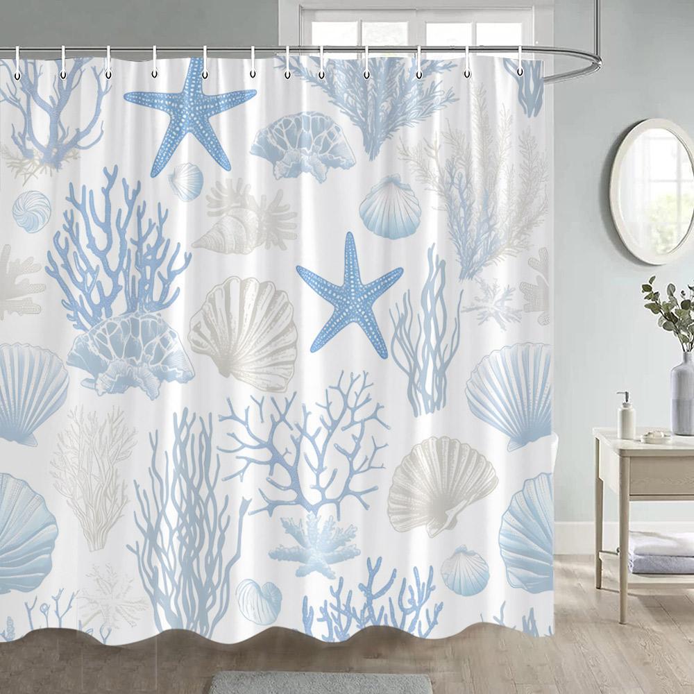 Sea Turtle Shower Curtains Watercolour Ocean Animals Fish Coral Water Plants Underwater Scenery Home Bathroom Curtain Decor Set