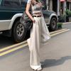 2025 Autumn Women's High-Waisted White Wide-Leg Jeans: Slimming, Loose, Pleated Straight-Leg Fit