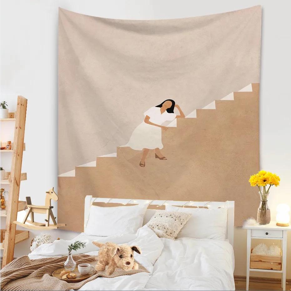 Гобелен для гостиной, фоновая роспись, пляжный коврик, украшение для дома, простой и свежий персонаж, настенный