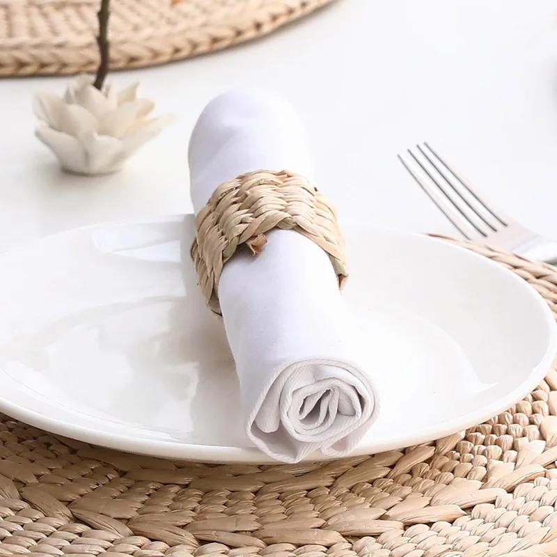Кольцо для салфеток из натурального ротанга ручной работы, пряжка для кольца для салфеток из тыквы и травы, плетеное кольцо для еды, украшение для обеденного стола