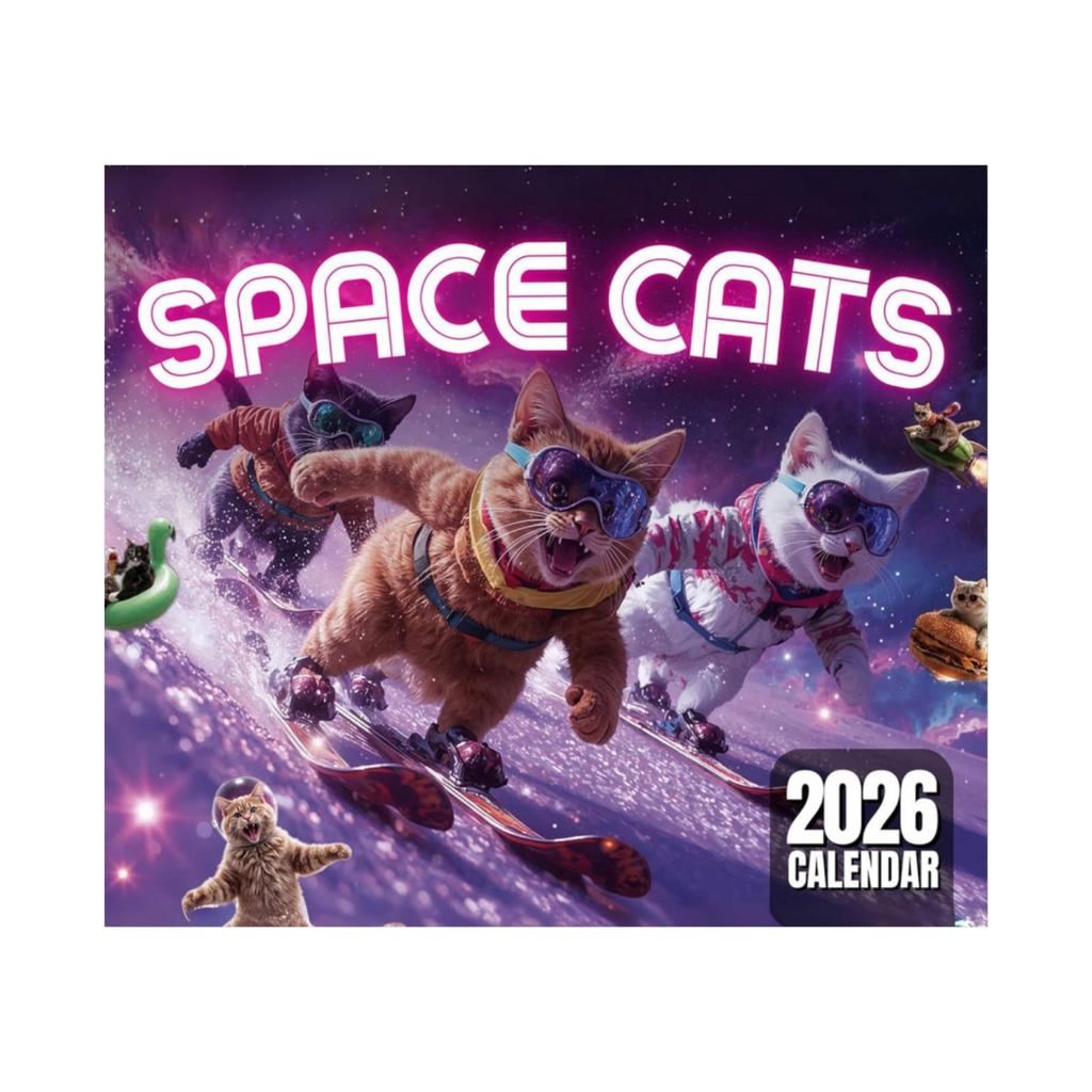 Космические коты 2026 Настенный календарь - Забавный календарь-подарок на кошачью тематику, созданный для любителей кошек