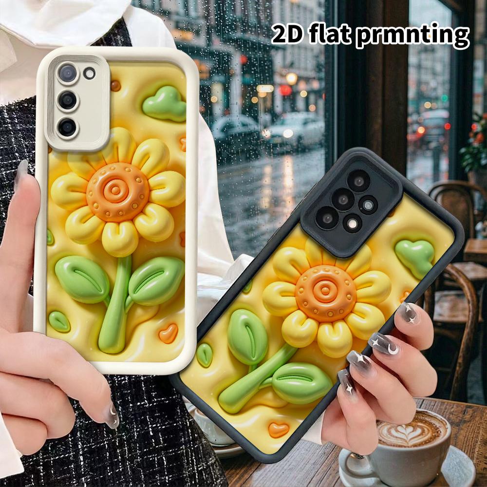 Phone Case: 2D flat design suitable for Samsung Galaxy A34 A35 M05 M06 S20 S22 S21 FE Plus 5G protective case, sunflower and little bee, perfect holid