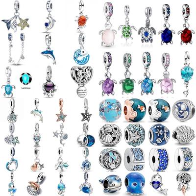 Новая летняя подвеска из серии Ocean с синей черепахой и дельфином, бусины «сделай сам», подходят оригинальные подвески «сделай сам», серебряный браслет 925 пробы для девочек и женщин