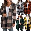Женский свитер, пальто с открытым передом, капюшоном, длинным рукавом, клетчатый принт, вязаное пальто