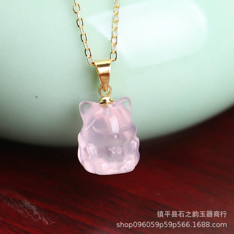Ювелирные изделия из натуральных кристаллов, розовый кристалл аметиста, ожерелье с девятихвостой лисой, трехмерная нефритовая цепочка на ключицу