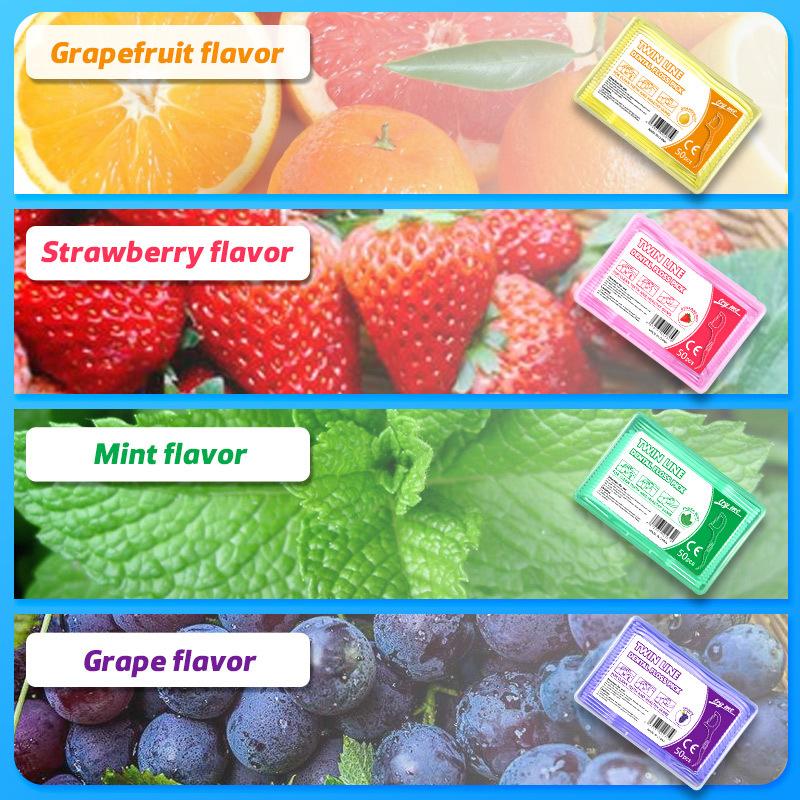 50 шт./кор. красочная фруктовая зубная нить для чистки зубов с коробкой для хранения, двойная линия, высокая прочность на разрыв, зубная нить