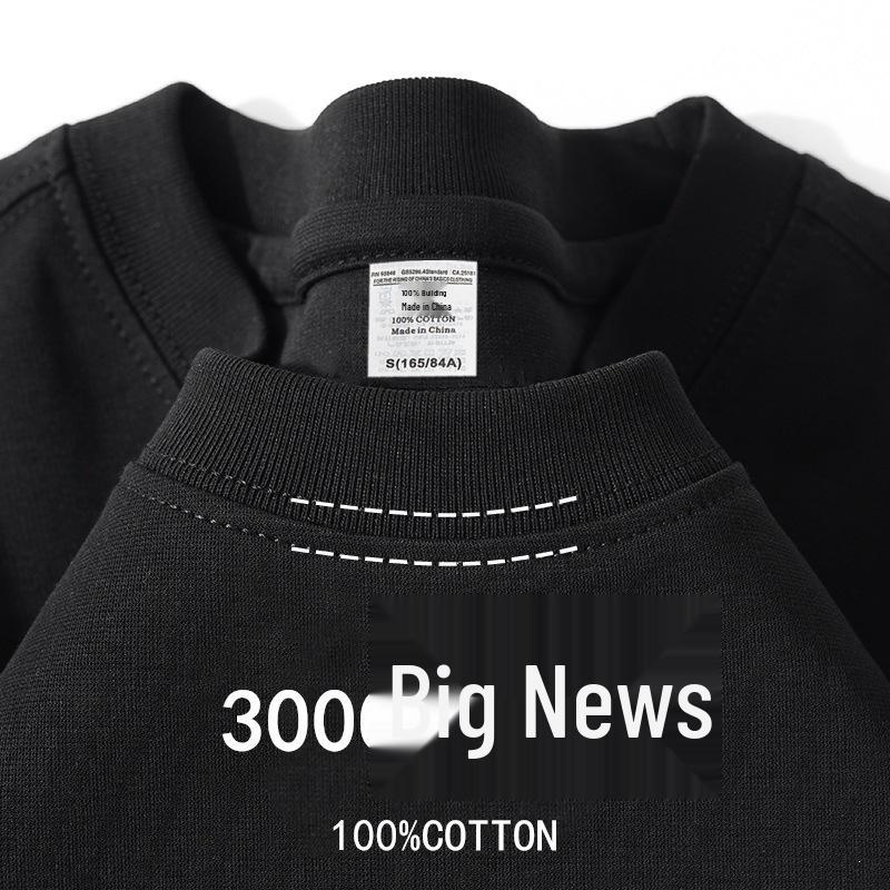 300 г Плотная футболка унисекс с коротким рукавом и спущенной линией плеча из чистого хлопка - Белая, Свободный крой, Базовый стиль, Летняя футболка