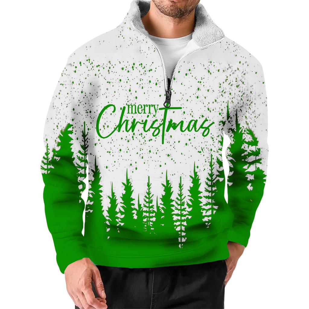 Men's Christmas Stand-up Collar Sweatshirt, Hot-selling Outdoor Casual Top With  Collar