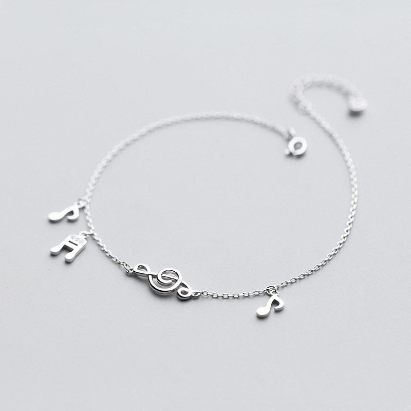 Cute Music Note 925 Sterling Silver Charm Anklets For Women Barefoot Leg Chain Ankle Foot Bracelet Girls Lady Summer Jewelry