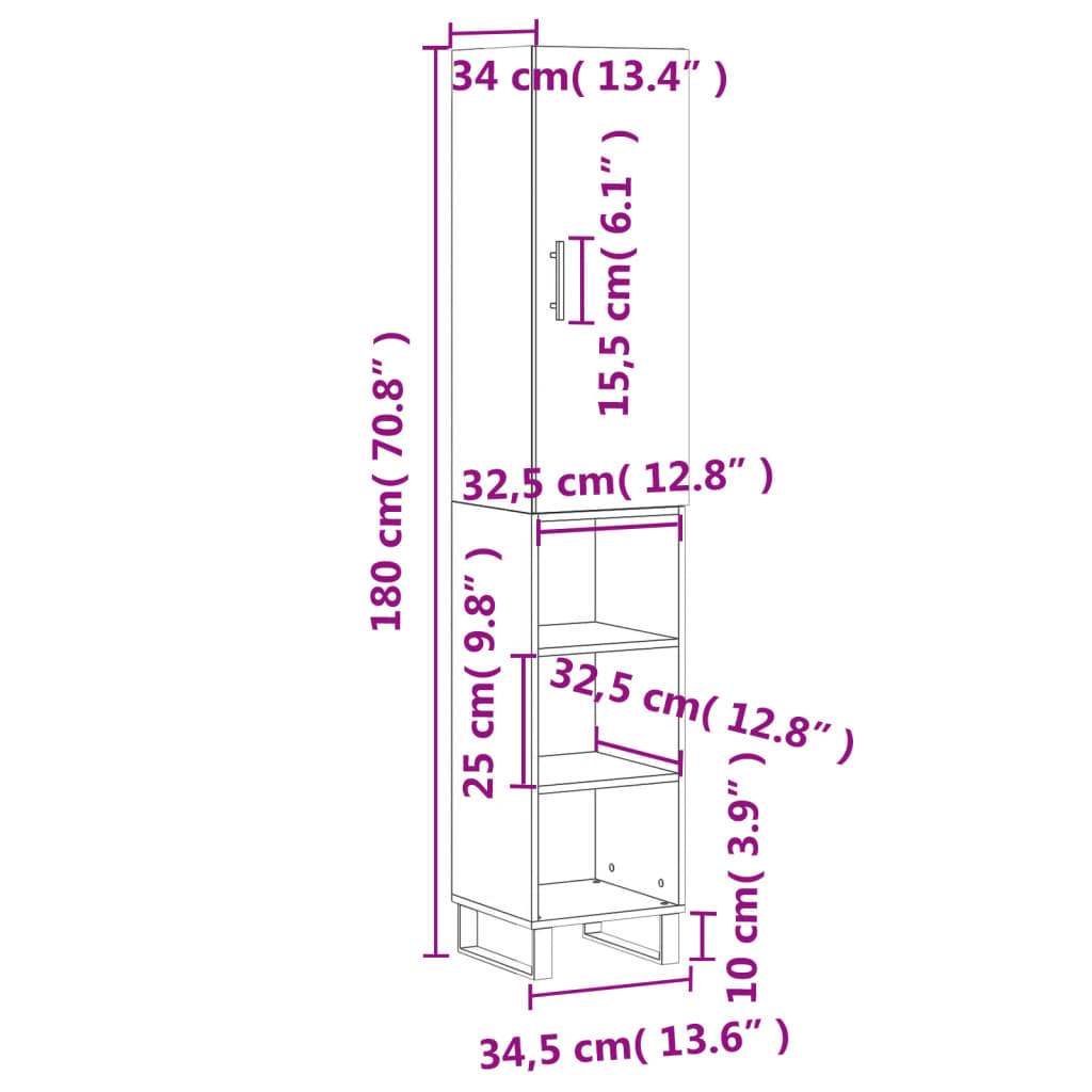 Highboard Concrete Grey 34.5 x 34 x 180 cm Particleboard