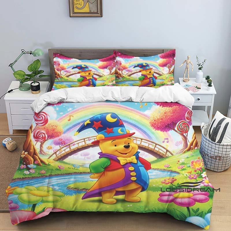 A Set of Pooh Bear Themed Bedding, 3D Digitally Printed, All-season Polyester Duvet Cover and 2 Pillowcases.