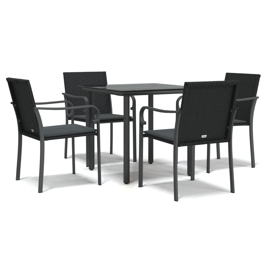 5 Piece Outdoor Dining Set with Cushions Poly Rattan and Steel