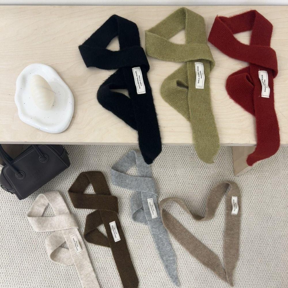 Solid Color Knitted Scarf Wool Neck Warmer Y2K Long Neckerchief Women