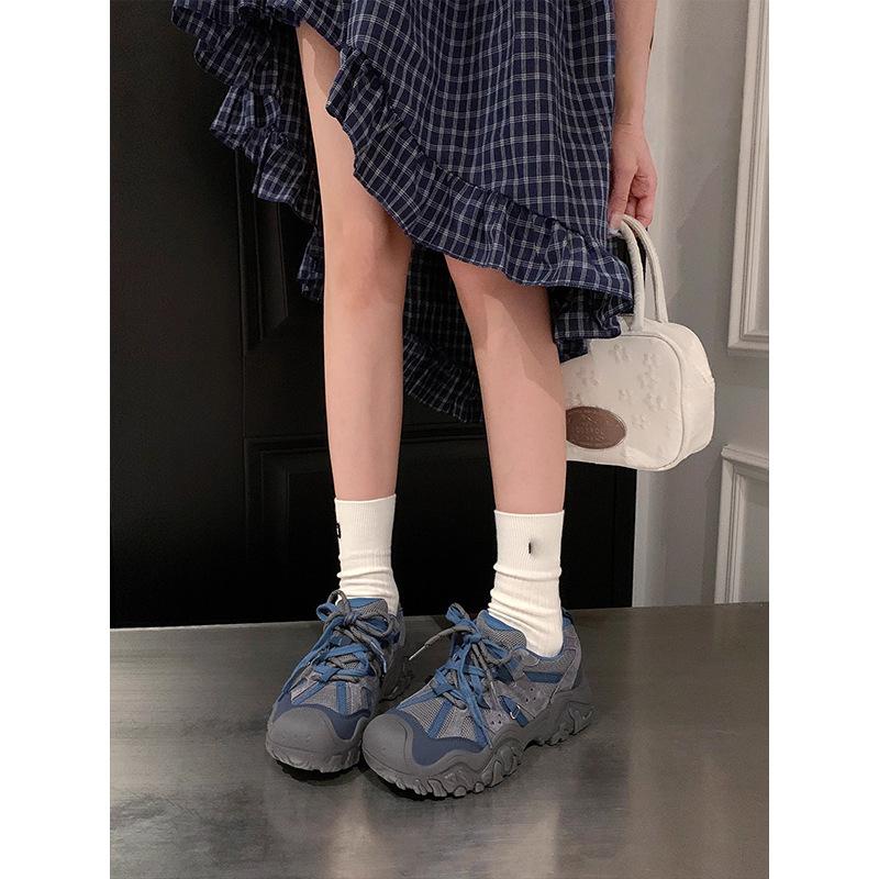 Уродливые милые ретро контрастные цветные вставки папины кроссовки женские 2025 новые на толстой подошве для активного отдыха походные сетчатые повседневные спортивные кроссовки