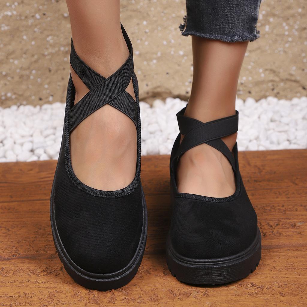 Fashion New Women's Shoes Middle Heel Mary Jane Single Shoes Retro Thick Heel Plush Shoes Cross Strap Shallow Mouth Soft Bottom Shoes.