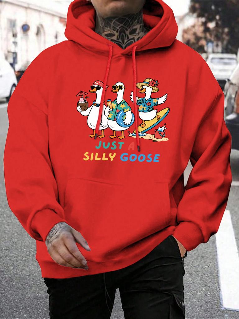 Just A Silly Goose Beach Vacation Printing Hoodies Male Pocket Casual Streetwear Autumn Hip Hop Man Pullover Fleece Loose Hoody