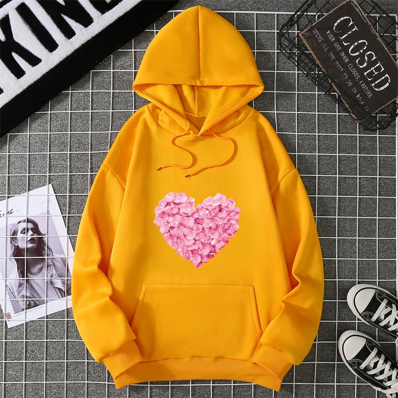 Yurak shaklidagi bosma grafik kaputlar Yoqimli liboslar Moda bo'sh pullover Sweatshirt Kundalik qizlar uchun qalpoqli toplar