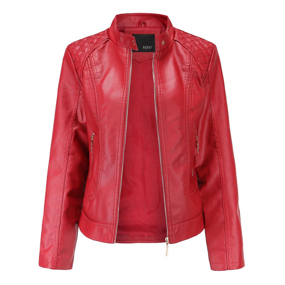 2020 Spring/Autumn Women's Large-Size Stand-Up Collar PU Leather Jacket