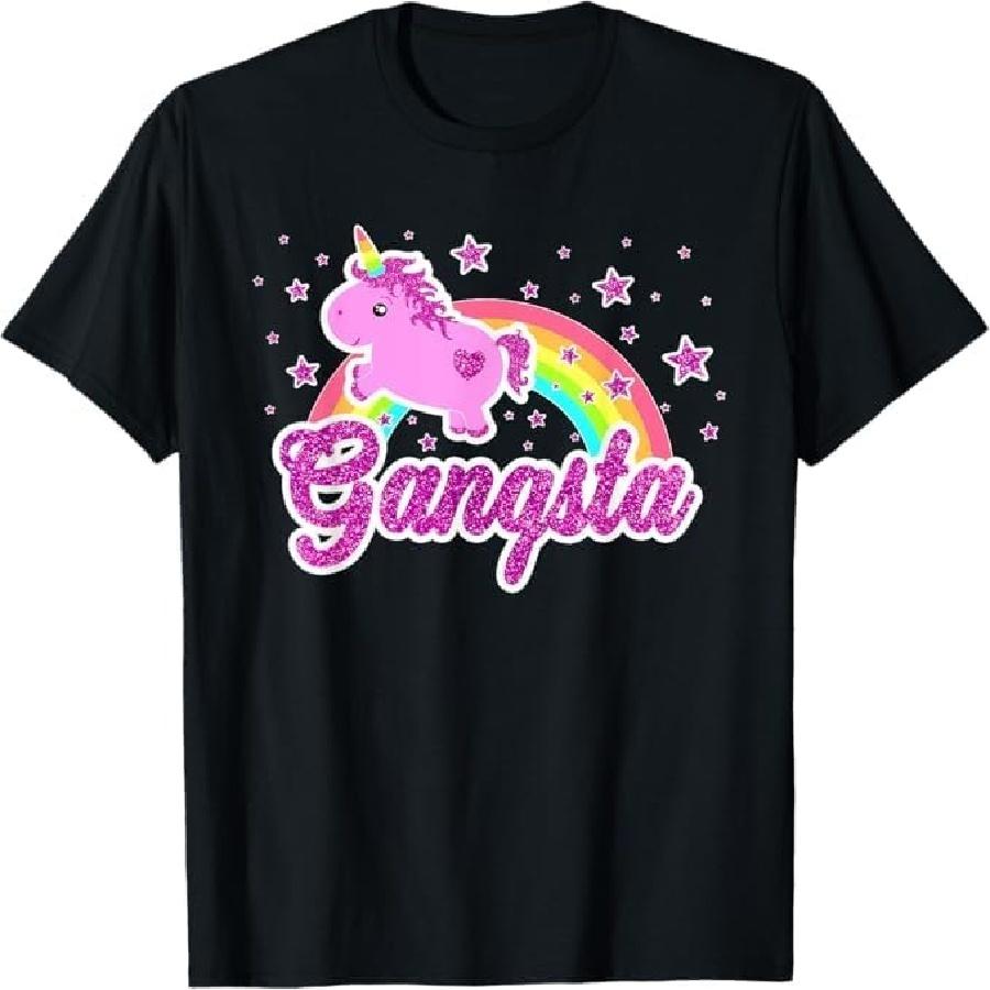 Funny Ironic Cool Unicorn Gangsta Music Tee Festival Shirt T-Shirt BAOANH Mens Womens Tank Top Sweatshirt Hoodie Longsleeve 210 Black