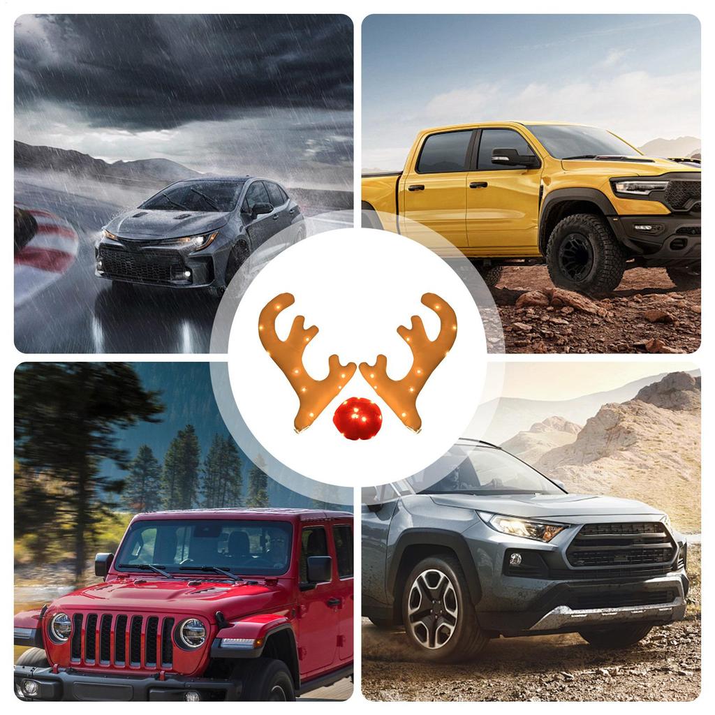 Car Reindeer Antlers Festive Christmas Decor Light Up Antler Set Auto Holiday Reindeer Decoration For Van SUV Shopping Mall
